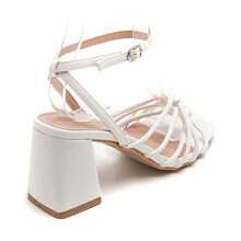 High Heels With Interwoven Lace-Up Straps And Buckle - White - View 4