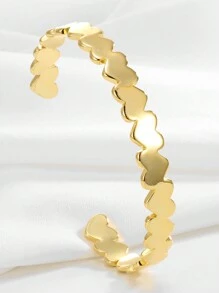 Charm-In 1pc Luxury Asymmetrical Heart-Shaped Adjustable Bracelet, Gold-Plated Brass Bracelet, Fashionable Jewelry For Women, Suitable For Daily Wear And Gatherings, Great Gift For Mom, Valentine's Day - Yellow Gold - View 1
