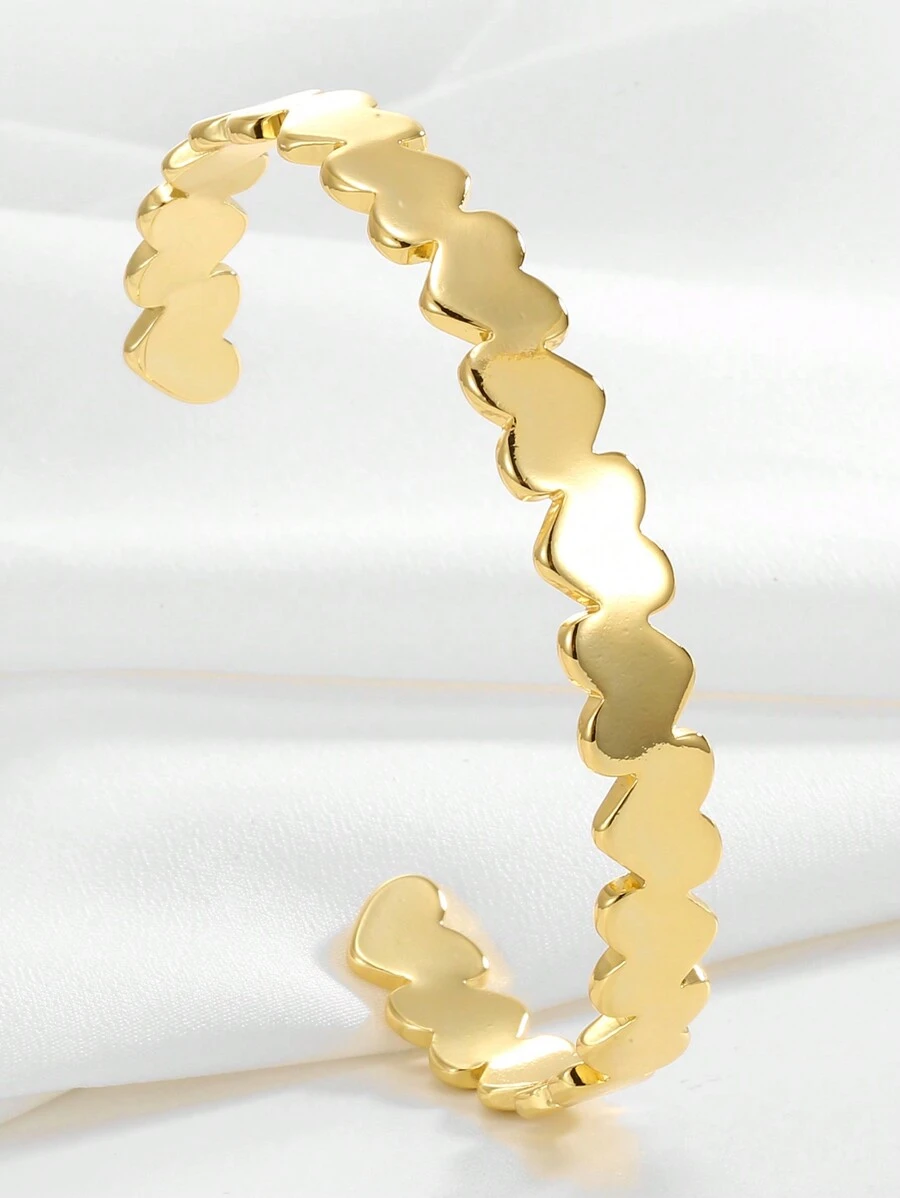 Charm-In 1pc Luxury Asymmetrical Heart-Shaped Adjustable Bracelet, Gold-Plated Brass Bracelet, Fashionable Jewelry For Women, Suitable For Daily Wear And Gatherings, Great Gift For Mom, Valentine's Day - Yellow Gold - View 1