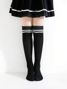 4 Pairs Girls Striped Over-The-Knee Socks, School Style, Suitable For Daily Wear, Back To School Season