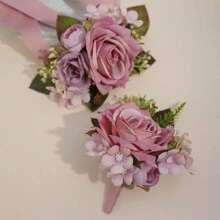 2件套森系人造花、叶和水果装饰品，时尚新郎/伴郎胸花，新娘/伴娘手环，情人节配饰 - 彩色 - 查看 5