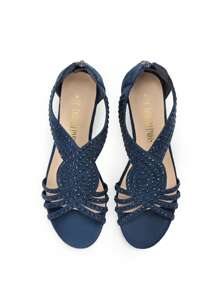 Women's Wedge Sandals Open Toe Rhinestone Fashion Comfortable For Party Wedding Dress Summer Shoes - 藏蓝色 - 查看 8