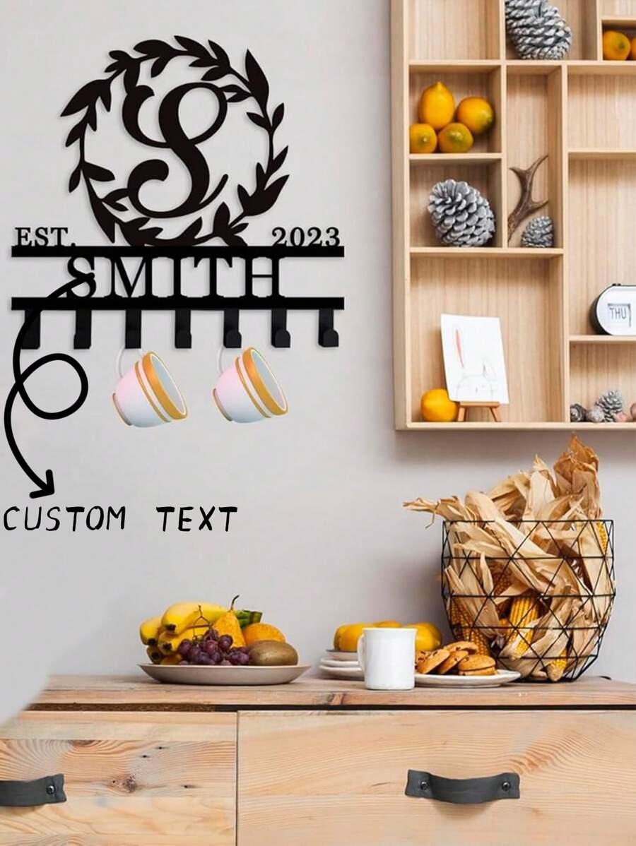 HELLOYOUNG 1PC CUSTOM Personalized Metal Wreath Monogram Key Holder, Custom Metal Name Key Holder For Wall, Metal Key Hooks For Wall, Personalized Key Holder For Wall, Metal Name Signs, Unique Wedding Gift - Multicolor - View 1