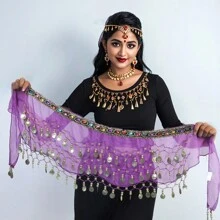 Belly Dance Hip Scarf Women's Belly Dance Costume Skirt Wrap For Dance Or Yoga Class Coins Belly Dance Hip Scarf Belt Halloween Costume Accessory