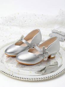 Edición limitada de Año Nuevo 2025 Tacones de princesa estilo infantil con lentejuelas doradas para pasarelas, tacones altos de estudiante para viajes diarios y uso con vestidos de fiesta, apropiados para otoño e invierno, tacones altos infantiles con decoración de moño con lentejuelas doradas, tacones altos para adolescentes