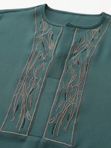 新款男士传统服饰男士西装长袖刺绣拼布衬衫和休闲裤两件套节日聚会商务男士西装