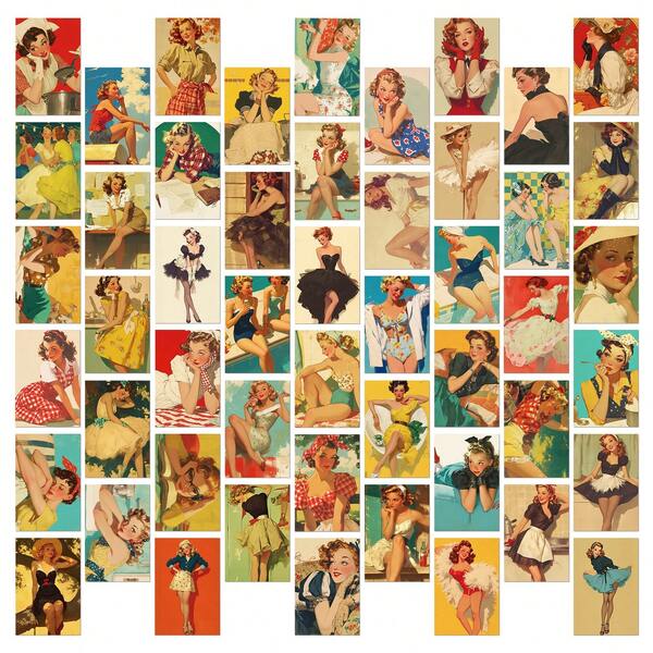 50Pcs Vintage Wall Collage Kit, Retro Women Style Wall Collage Kit For Bedroom, Posters For Room, Grace Wall Decor For Teen Girls, Home Decor, Postcard, Photo Pictures Dorm Wall For Teen Adults