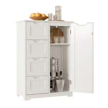 Asofer Freestanding Bathroom Cabinet, White Bathroom Cabinet With Adjustable Shelves And 4 Drawers For Bathroom And Living Room, 30 X 60 X 85 Cm - 白色 - 查看 3