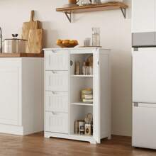 Asofer Freestanding Bathroom Cabinet, White Bathroom Cabinet With Adjustable Shelves And 4 Drawers For Bathroom And Living Room, 30 X 60 X 85 Cm - 白色 - 查看 2