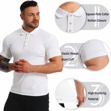 Men's Knitted Polo Shirt Slim Fit Short Sleeve Casual - 黑色 - 查看 3