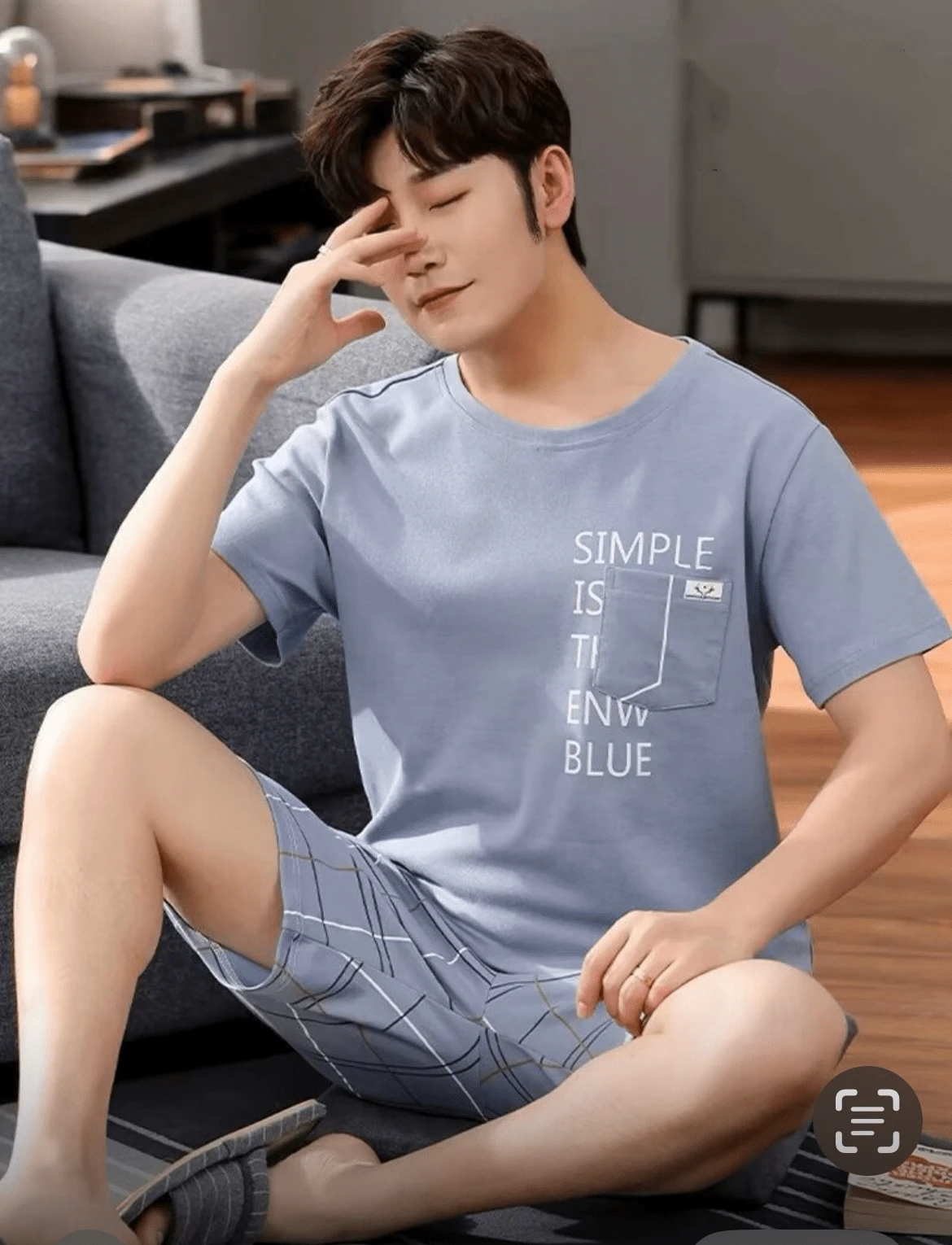 Pijama de algodón suave para hombre, diseño a rayas, estilo cómodo y casual, conjunto de top y pantalón, muy adecuado para dormir y relajarse, muy adecuado para otoño e invierno, con tallas grandes y pequeñas, ligero y cómodo, es un regalo perfecto para él. - Neblina azul - Ver 1