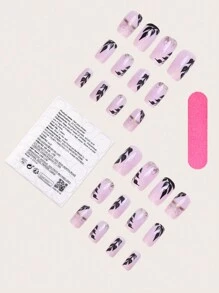 24 piezas de puntas de uñas cuadradas cortas con efecto degradado morado rosado, que incluyen 1 gelatinoso y una lima de uñas, uñas artificiales ligeras y delicadas con suministros de uñas presionadas uñas falsas uña falsa uña acrílica