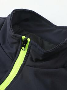 Men's Splicing Stand Collar Zipper Pocket Contrast Color Design Casual Sports Letter Print Jacket & Pants, Versatile And Suitable For Daily Wear, Fall Clothes - Blue - View 3