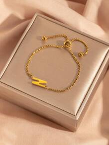 26 pièces Bracelet ajustable avec perles à lettre initiale, bracelets en acier inoxydable de couleur dorée convenant pour le port quotidien des femmes