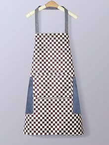 Sleeveless Apron With Large Pocket,Waterproof,Plaid Design,Easy To Clean,Perfect For Home - Brown - View 6