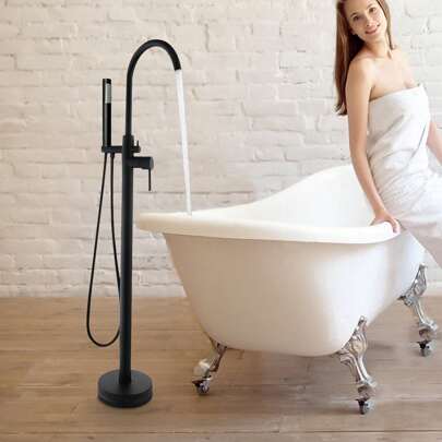 Floor Freestanding Bathtub Faucet Black Free Standing Bath Shower Mixer Tap