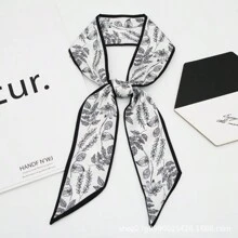 窄缎围巾/丝带，小长形女士春夏季配饰，发带，包包装饰，围巾 - 棕色 - 查看 4