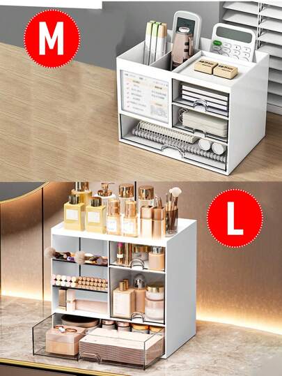 1pc Minimalist Desktop Drawer Pen Holder Multifunctional Stationery Storage Box, Large Capacity Assembable Office Organizer'