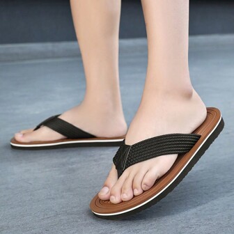 男士人字拖，PVC 编织带设计，防滑，室内拖鞋