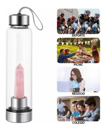 Botella De Agua De Cristal De EnergíA De Piedra Natural,Botellas De Cuarzos 500Ml,Con Bolsa De Tela,A Prueba De Fugas,Aceros Inoxidables,Termos Para Agua,Piedra Curativa,Relaja,Saludable (Rose) - Rosa - Ver 4