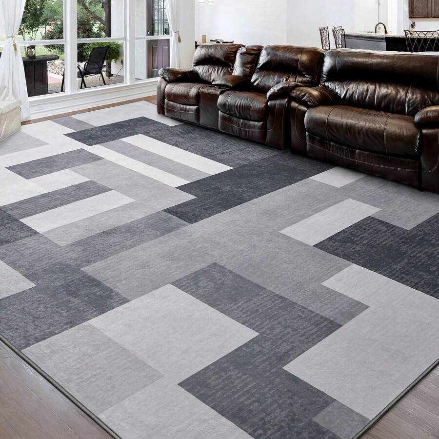 Modern Geometric Patchwork Area Rug, 8x10 Gray Large Rugs For Living Room, Rockwood Collection Indoor Rugs For Bedroom, Throw Carpet Floor Decor For Entryway Dining Room Office Dorm
