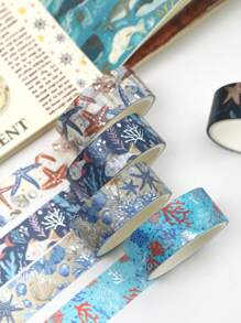 12 Cuộn/Hộp, Băng dính Washi in hoa cây cảnh nóng và họa tiết bạc, Vật liệu trang trí DIY thủ công cho học sinh - Thiết kế họa tiết tinh tế cho trái cây, bướm, sinh vật biển, Băng dính che sổ lưu niệm nhật ký - Nhiều màu - Xem 9