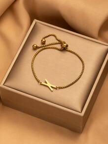 26 pièces Bracelet ajustable avec perles à lettre initiale, bracelets en acier inoxydable de couleur dorée convenant pour le port quotidien des femmes