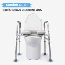 Raised Toilet Seat, 350LB Stand Alone Homecare Commode Bathroom Assist Frame For Elderly, Handicapped, Disabled, Adjustable Height, Padded Seat Bathroom Decor Summer