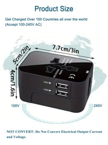 1pc Universal Travel Adapter, Dual USB Ports, 110V-240V Input, EU/US/UK/AU Plug, Surge Protection, All-In-One Wall Charger For 150+ Countries, Essential For Business Trip & Vacation