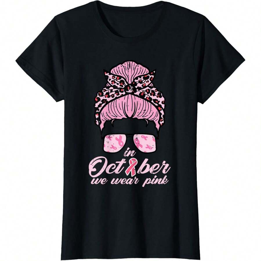 Breast Cancer Awareness Bun October We Wear Pink Women Girls T-Shirt