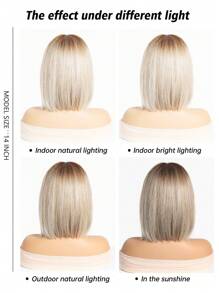 14 Inch Ombre Brown And Black Blond Wigs For Women Short Straight BOBO Wigs With Bangs Synthetic Heat Resistant Wigs Stylish Fashionable Wigs, Synthetic Fiber Hair Replacement Wigs For Women Girls For Daily Party Cosplay Taking Photos Use - 漸層 - 查看 8