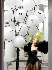 10pcs Latex Balloon & 20pcs Ribbon Bows, Includes White & Pink Balloon, Black, Pink & Red Satin Ribbon Bows, For Bow Decor, Valentine's Day, Birthday Party, Wedding, Photo Shooting, Princess Party, Bridal Shower, Bachelorette Decoration - Multicolor - View 8