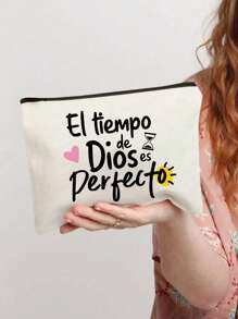 “El-Tiempo”字母彩印化妆包，高校宿舍化妆品收纳，简易洗漱用品洗漱包，运动装饰包，礼品包，化妆包，教师节礼物，可重复使用化妆包，女士简约大容量旅行化妆包 - 彩色 - 查看 2