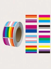 500pcs/Roll LGBT Rainbow Striped Pattern Stickers,School Supplies,Back To School