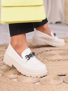 Women's Lacquered Moccasins In Cream Color Adolos- Footwear - Beige - View 2