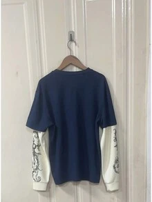 Y2K Style Graphic Print Contrast Color T-Shirt, Casual Minimalist Design For Everyday Wear - Blue - View 4