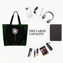 Wish Flower And Vibrant Dandelion Print Crew Neck Travelling Bag - Perfect For Spring Fall Casual Long Sleeve Tee For Everyday Wear Unique Geometric Pattern Ideal For Effortless Style