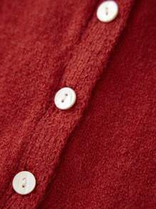 Women's Spring Sweater Cardigan Long Sleeve O Neck Button Up Solid Color Knitwear - Red - View 6