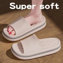 女士 EVA 软底浴室拖鞋，厚底简约情侣户外穿透气时尚沙滩凉鞋 - 粉色 - 查看 2