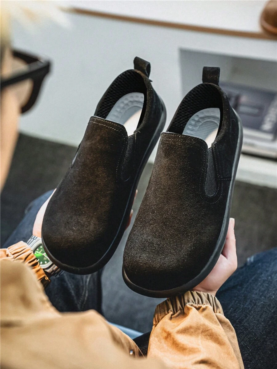 男士休闲运动鞋一脚蹬款纯色户外平底防滑耐磨复古休闲鞋春季新品