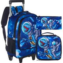 CCJPX 3 件装 S 滚轮背包、滚轮书包、带午餐袋的带轮书包 - 恐龙