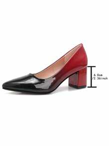 Women's Sexy Gradient Hue Pointed Toe Chunky Heel Pumps, Comfortable Timeless Elegant Dress Shoes, For Women Comfy Soft Lady Daily Work Office Dates Wedding Casual Slip - 黑紅漸層色 - 查看 4