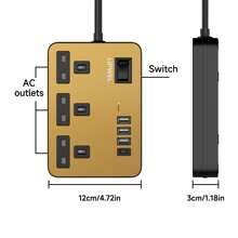 LIPWEL Power Supply 7 In 1 Flat Plug Power Socket Outlet Extension Lead, 4 USB Charging Ports Extension Socket, Wall Mounted, One Key Power Control, Overload Protection, 13A 3120W Power Socket Outlet, Black White Gold For Home Office
