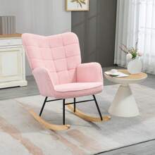 HOMCOM Wingback Rocking Chair For Nursing, Berber Fleece Nursery Glider Rocker, Modern Armchair For Living Room, Pink - Pink - View 1