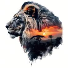 1 件/2 件/3 件狮子日落设计热转印贴片，适用于男士 T 恤、牛仔裤、夹克、背包和服装 - 彩色 - 查看 1