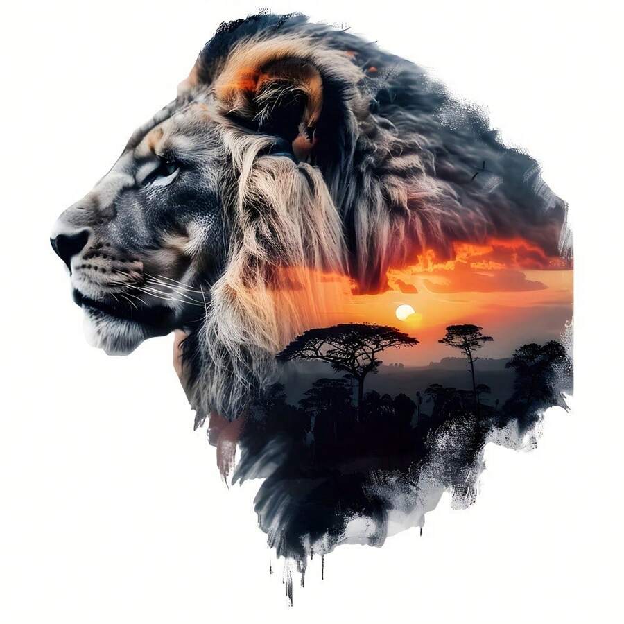 1 件/2 件/3 件狮子日落设计热转印贴片，适用于男士 T 恤、牛仔裤、夹克、背包和服装 - 彩色 - 查看 1