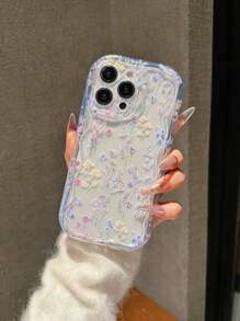 Summer Floral Pattern Phone Case, Transparent Ripple Anti-Drop Mobile Phone Case Compatible With IPhone 16 15 14 13 12 11 Pro Max XS XR 7 8 SE Waterproof Shockproof Scratch Resistant - Multicolor - View 2