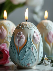 树脂铸造模具 3D复活节彩蛋蜡烛硅胶模具 DIY郁金香彩蛋树脂模具牡丹彩蛋装饰石膏模具家居装饰