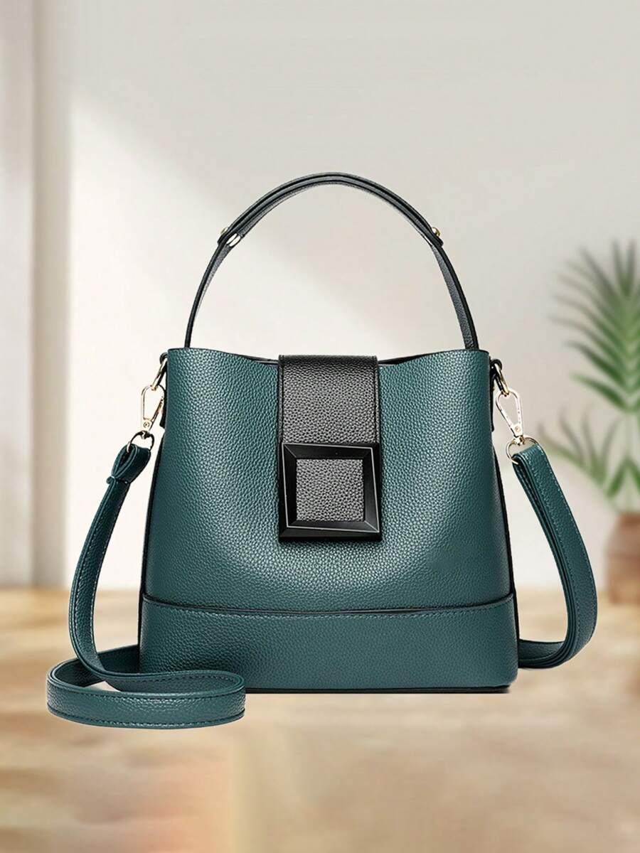 Ladies Brand New Fashion Bucket Bag Pu Imitation Leather Retro Casual Shoulder Messenger Bag Classic Solid Color Handbag