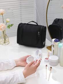1PC Fashionable Simple Hook Toiletry Bag Travel Portable Storage Bag Big Ear Hanging Double Open Cosmetic Bag Thickened Large Capacity Waterproof Toiletry Bag Triple Zipper Travel Home Cosmetic Bag Travel Goods Finishing Bag Lipstick Skin Care Products Cosmetics Toiletries Storage Bag Multi-Functional Makeup Tool To Store The Beauty Bag - Black - View 4